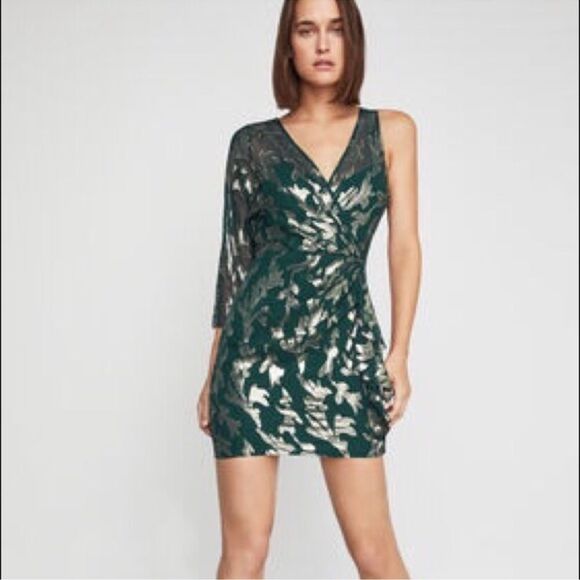 BCBGMAXAZRIA Asymmetric Faux Wrap Dress in Fern Combo 4 - Picture 2 of 13